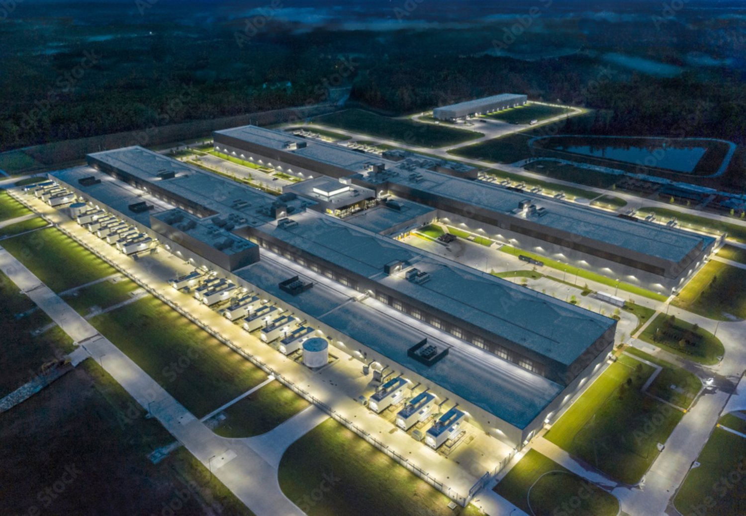 Aner Group managed data-center facility at night